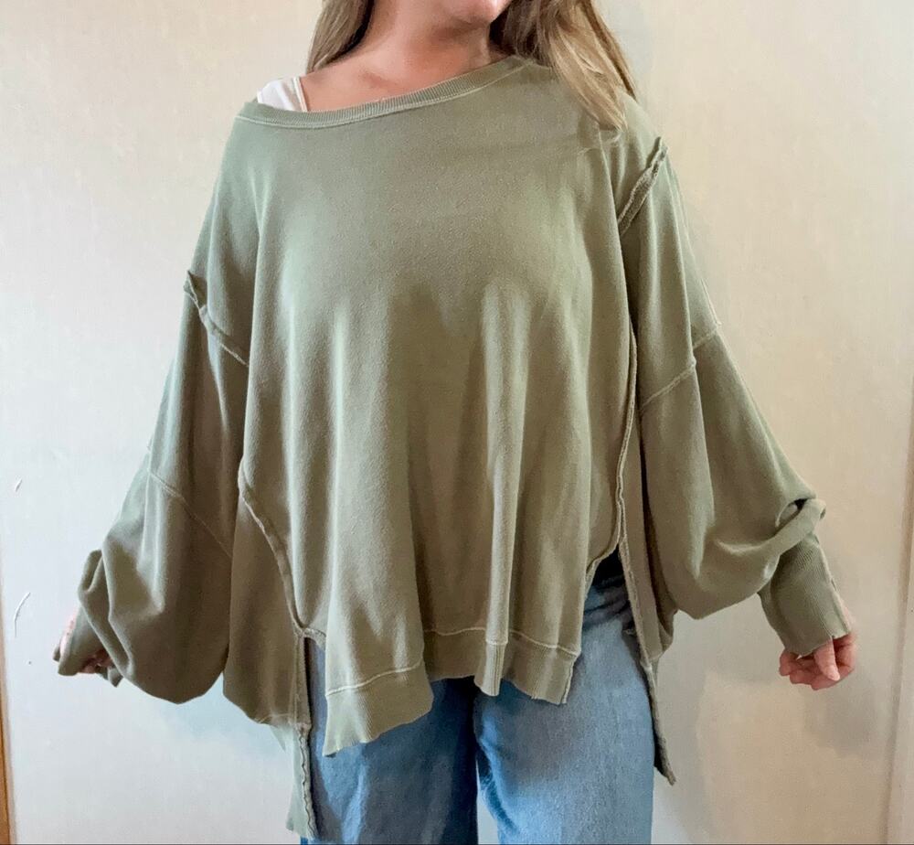 Free People We The Free Camden Sweatshirt Sage Green Oversized Large